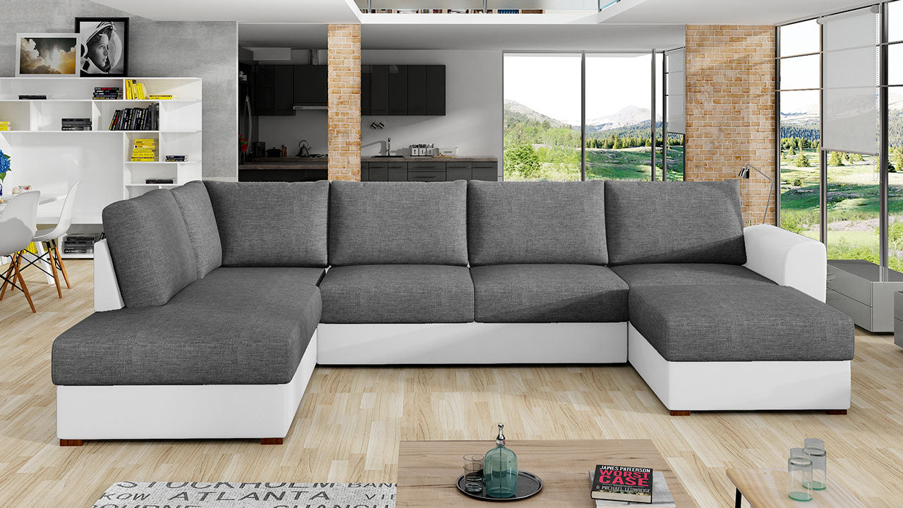 MATTEO Sectional Sleeper Sofa with Storage, Two-Toned White and Gray