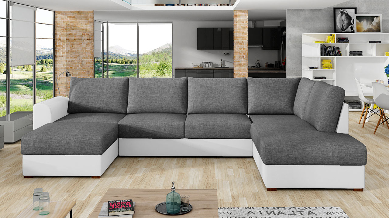 MATTEO Sectional Sleeper Sofa with Storage, Two-Toned White and Gray