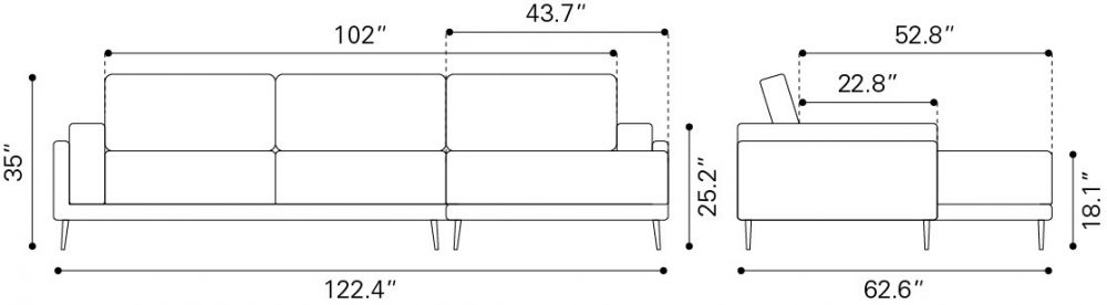 Zuo Mod Bliss RAF Chaise Sectional Sofa, Beige