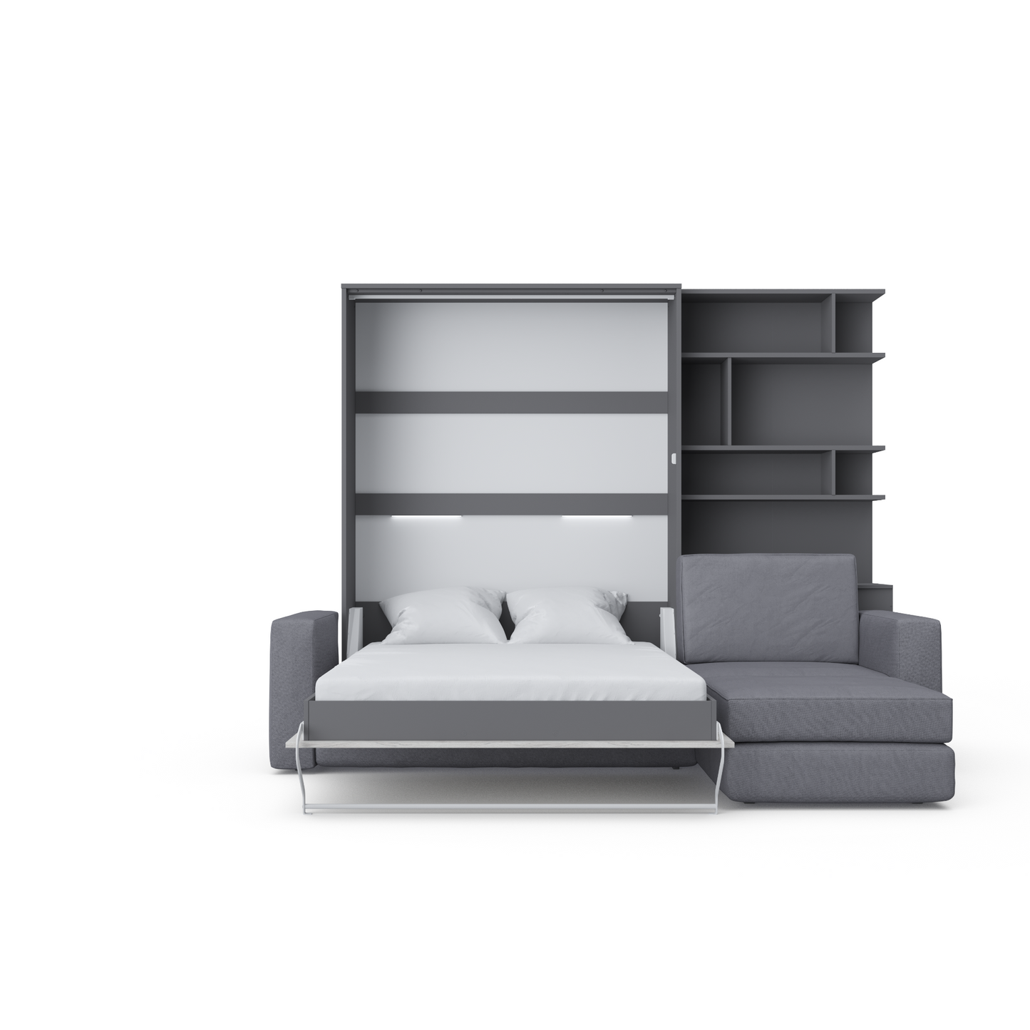 Maxima House Invento Sectional Sofa Murphy Bed Full XL Vertical with Bookcase Invento