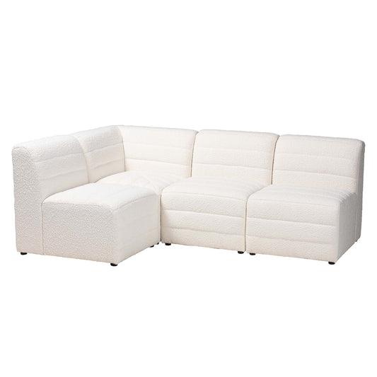 Baxton Studio Maya Modern White Boucle Fabric 4-Piece Modular Sectional Sofa