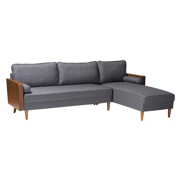 Baxton Mid-Century Grey Fabric and  Wood Right Facing Sectional Sofa