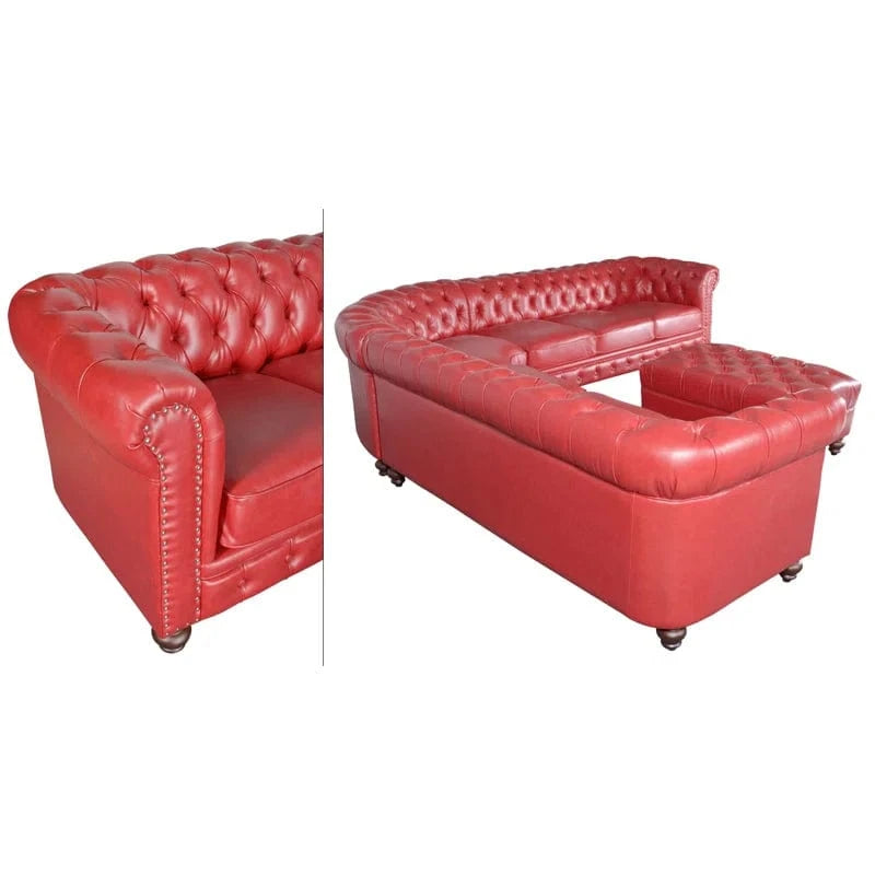 AFD Home Classic Chesterfield Red Sectional with Ottoman