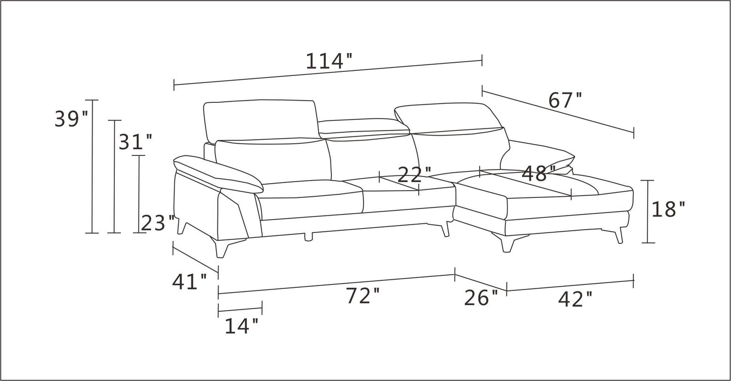 Global United Furniture DivanItalia Navy Right Arm Facing Sectional Sofa – Top Grain Italian Leather