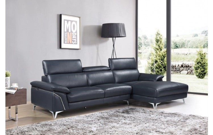 Global United Furniture DivanItalia Navy Right Arm Facing Sectional Sofa – Top Grain Italian Leather