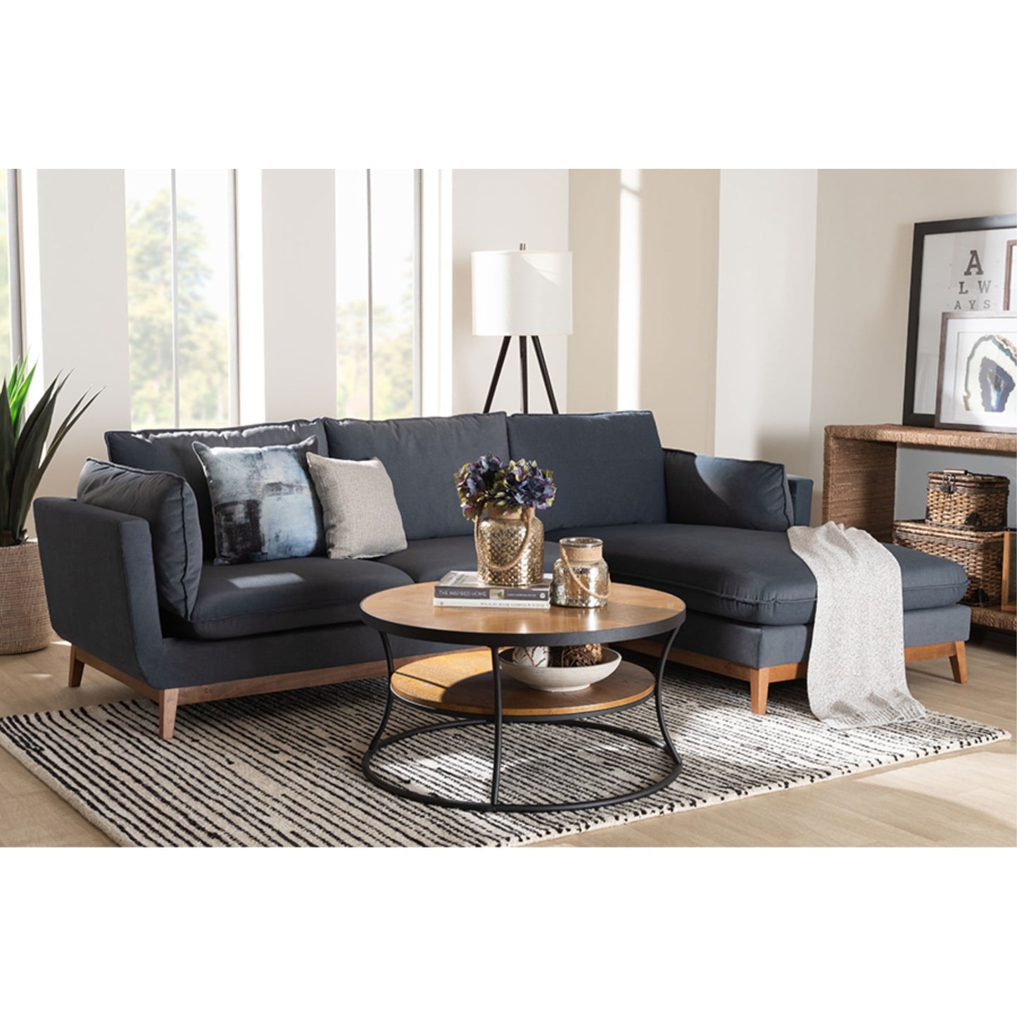 Baxton Studio Linanas Modern Dark Grey Fabric Right Facing Sectional Sofa