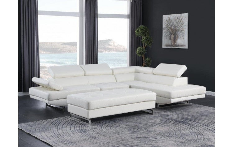 Global United Furniture Global United Furniture Sectional Sofa and Ottoman Set, White Right Arm Facing