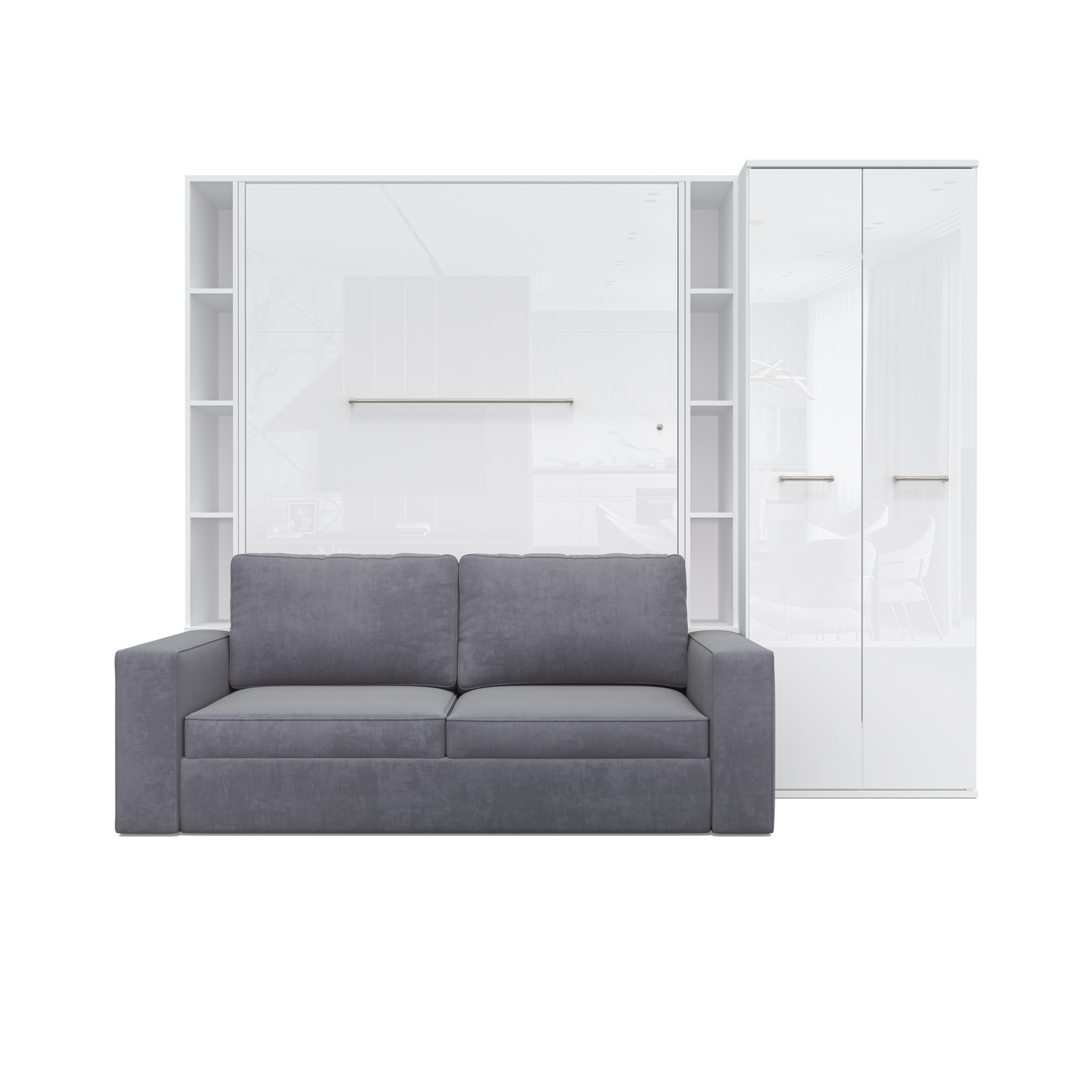 Maxima House Invento Vertical European FULL Size Sofa Murphy Bed with 2 Shelves and Wardrobe