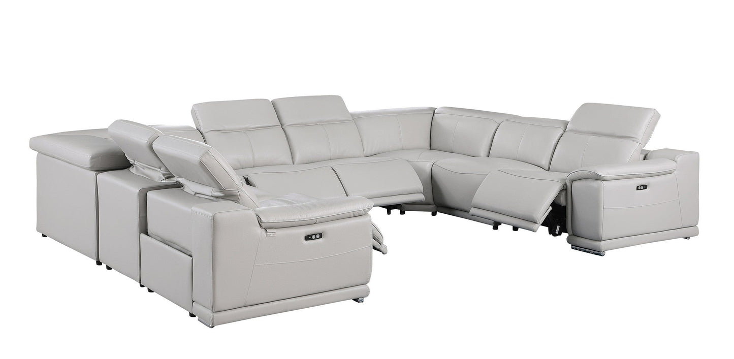 Global United Furniture DivanItalia Light Gray 8-Piece Sectional Sofa – Top Grain Italian Leather with 4 Power Recliners