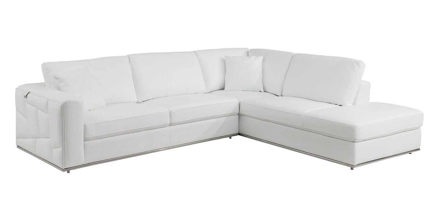 Global United Furniture DivanItalia White Right Arm Facing Sectional Sofa – Top Grain Italian Leather