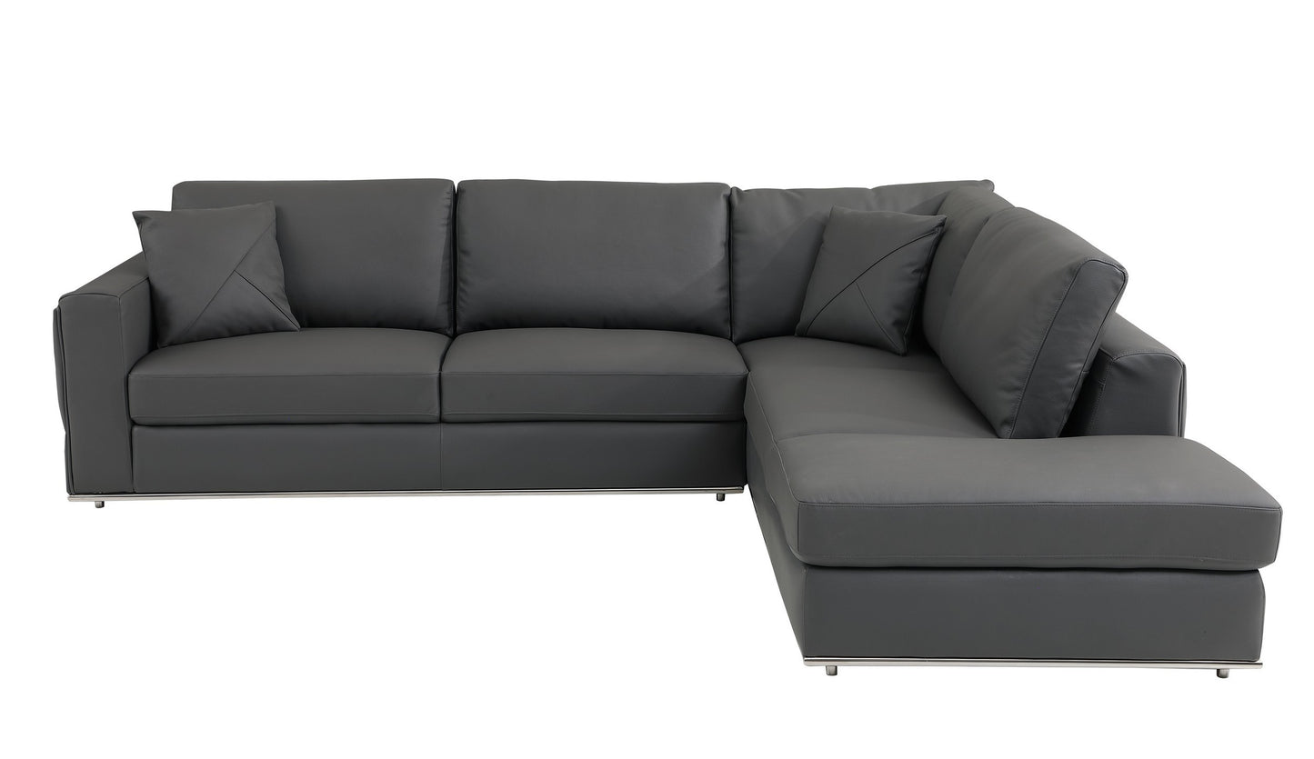 Global United Furniture DivanItalia Dark Gray Right Arm Facing Sectional Sofa – Top Grain Italian Leather