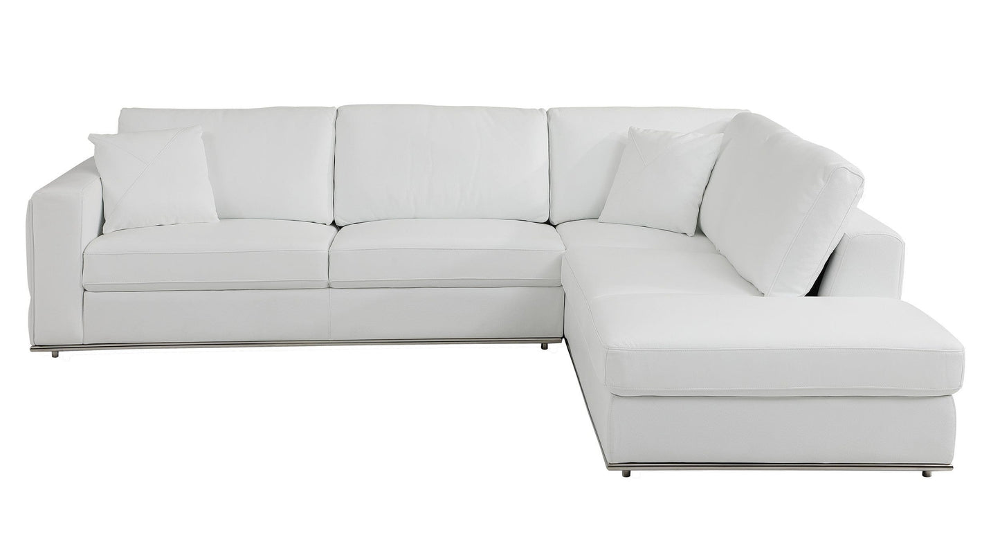 Global United Furniture DivanItalia White Right Arm Facing Sectional Sofa – Top Grain Italian Leather