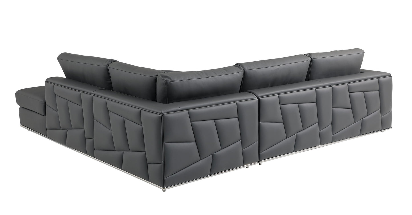 Global United Furniture DivanItalia Dark Gray Right Arm Facing Sectional Sofa – Top Grain Italian Leather