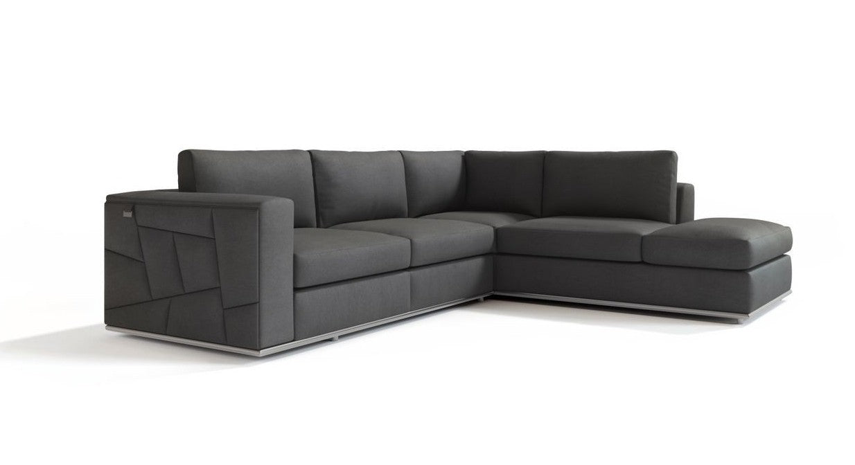 Global United Furniture DivanItalia Dark Gray Right Arm Facing Sectional Sofa – Top Grain Italian Leather