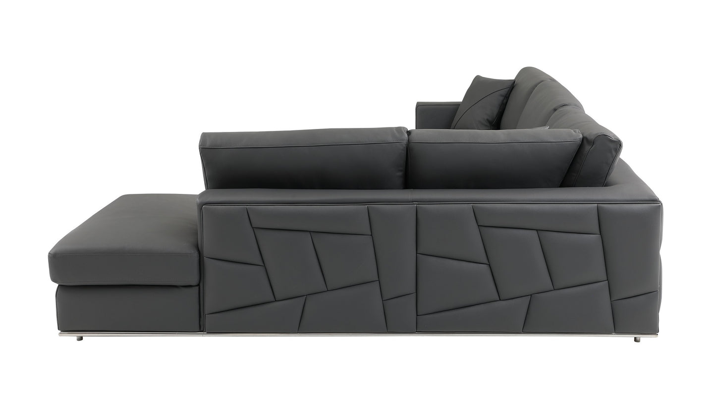 Global United Furniture DivanItalia Dark Gray Right Arm Facing Sectional Sofa – Top Grain Italian Leather