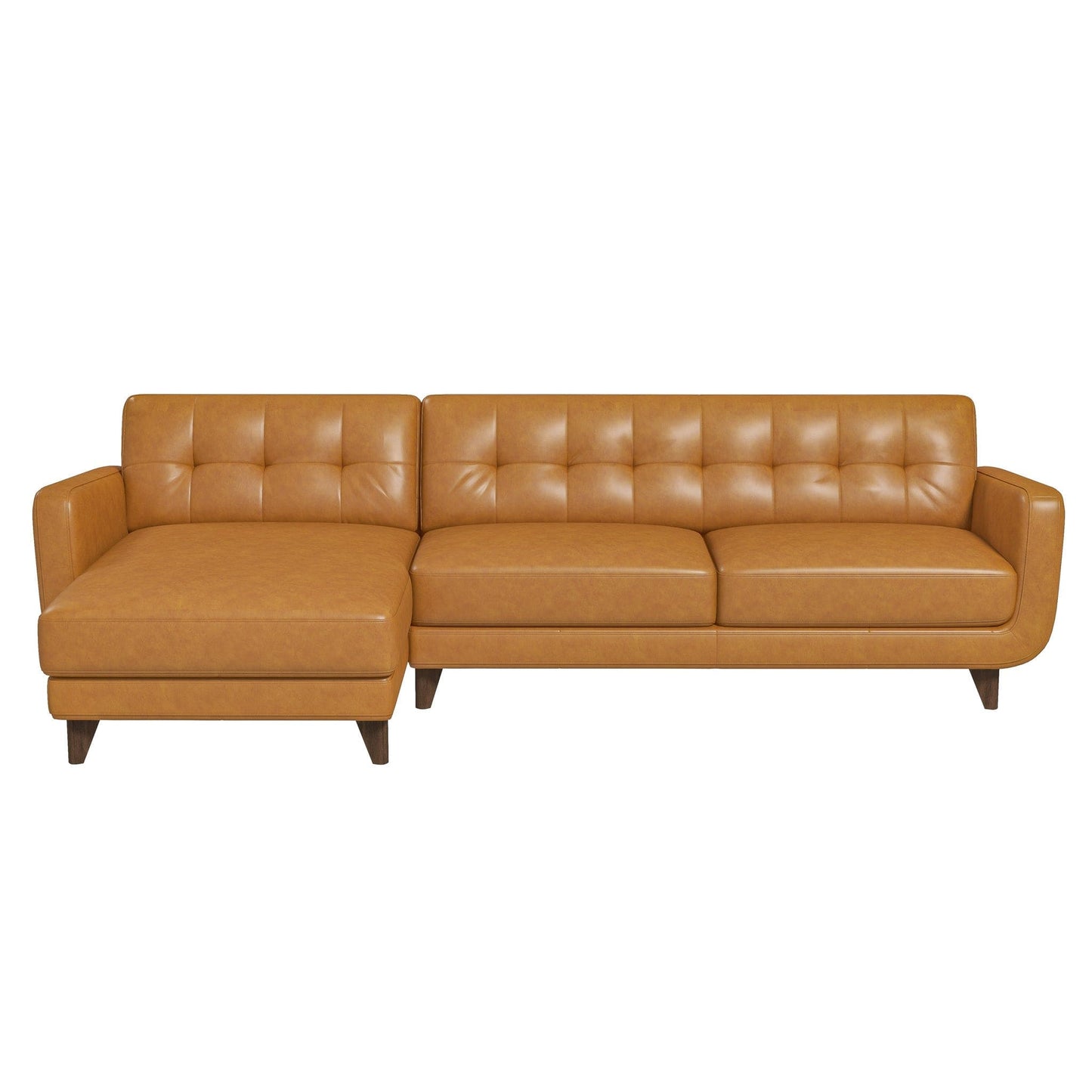 Ashcroft Allison Left-Facing Tan Leather Sectional Sofa