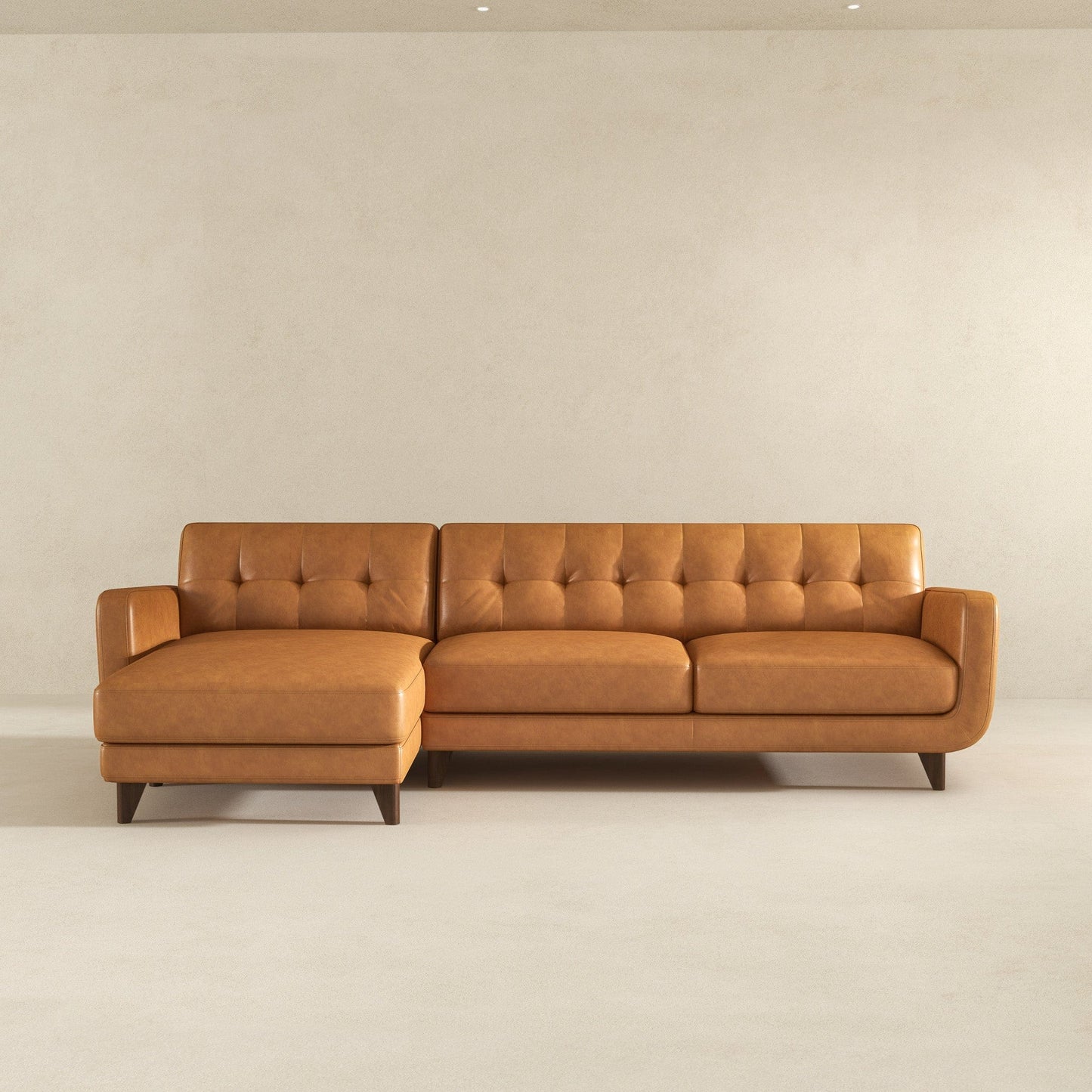 Ashcroft Allison Left-Facing Tan Leather Sectional Sofa