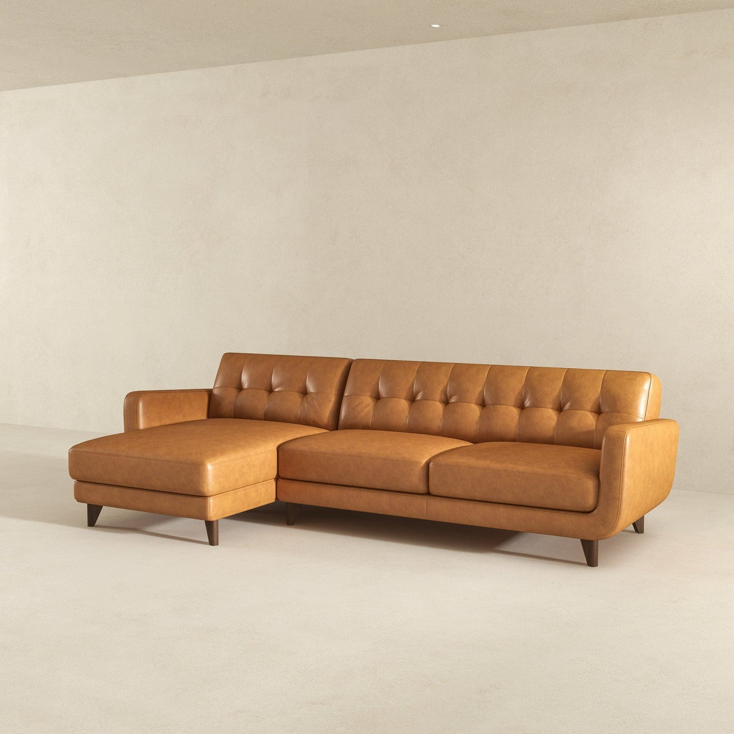 Ashcroft Allison Left-Facing Tan Leather Sectional Sofa