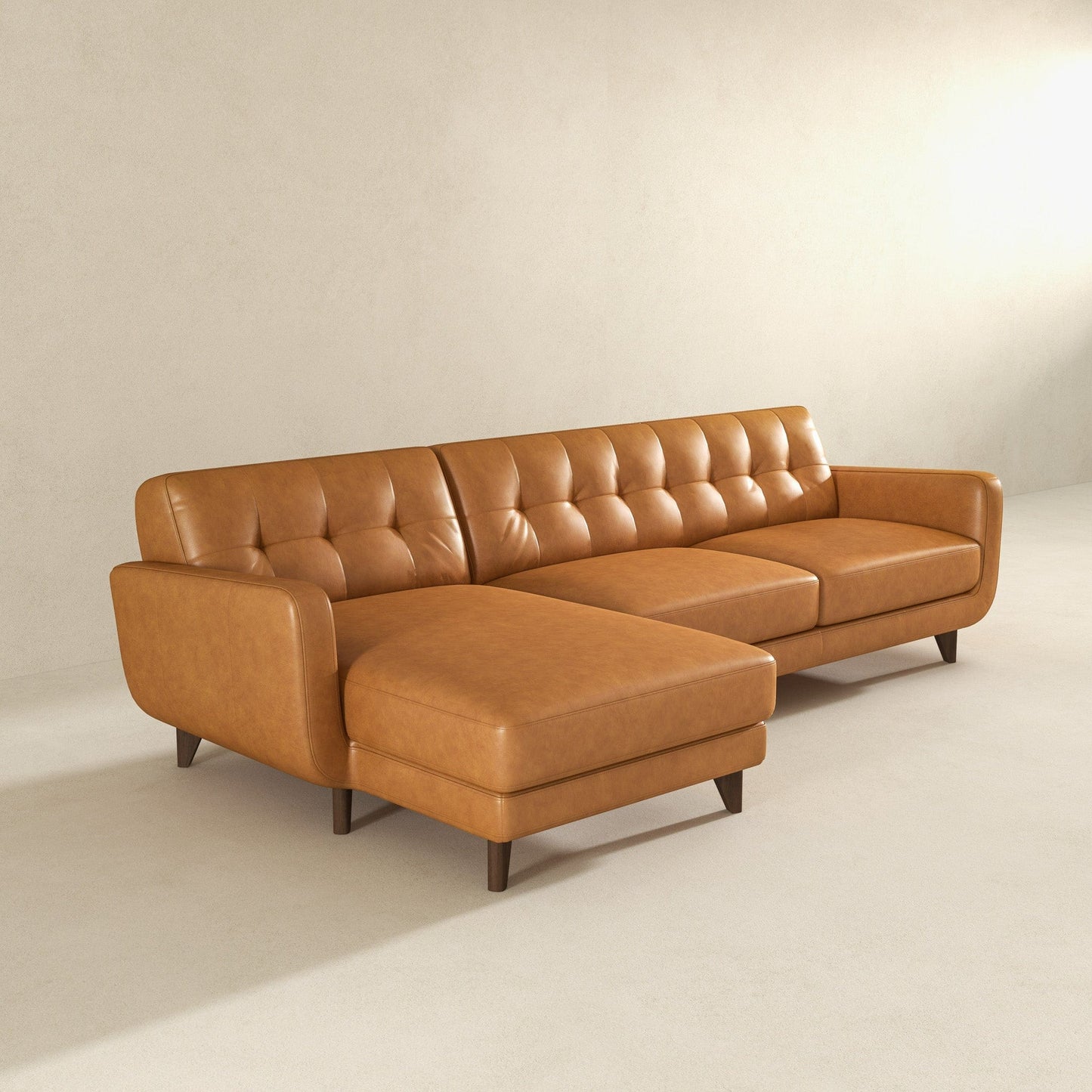 Ashcroft Allison Left-Facing Tan Leather Sectional Sofa