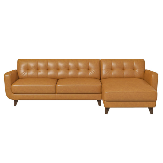 Ashcroft Allison Right-Facing Tan Leather Sectional Sofa