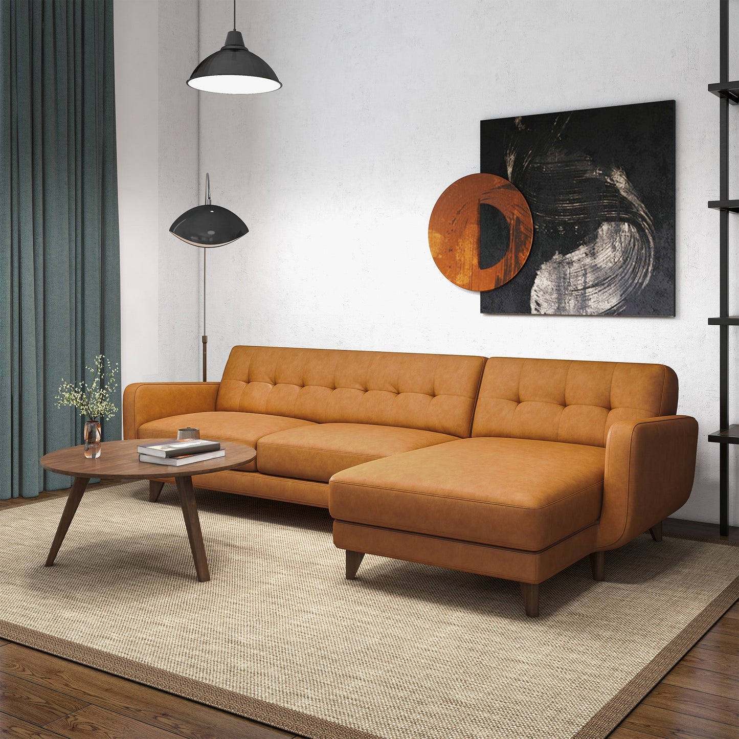 Ashcroft Allison Right-Facing Tan Leather Sectional Sofa