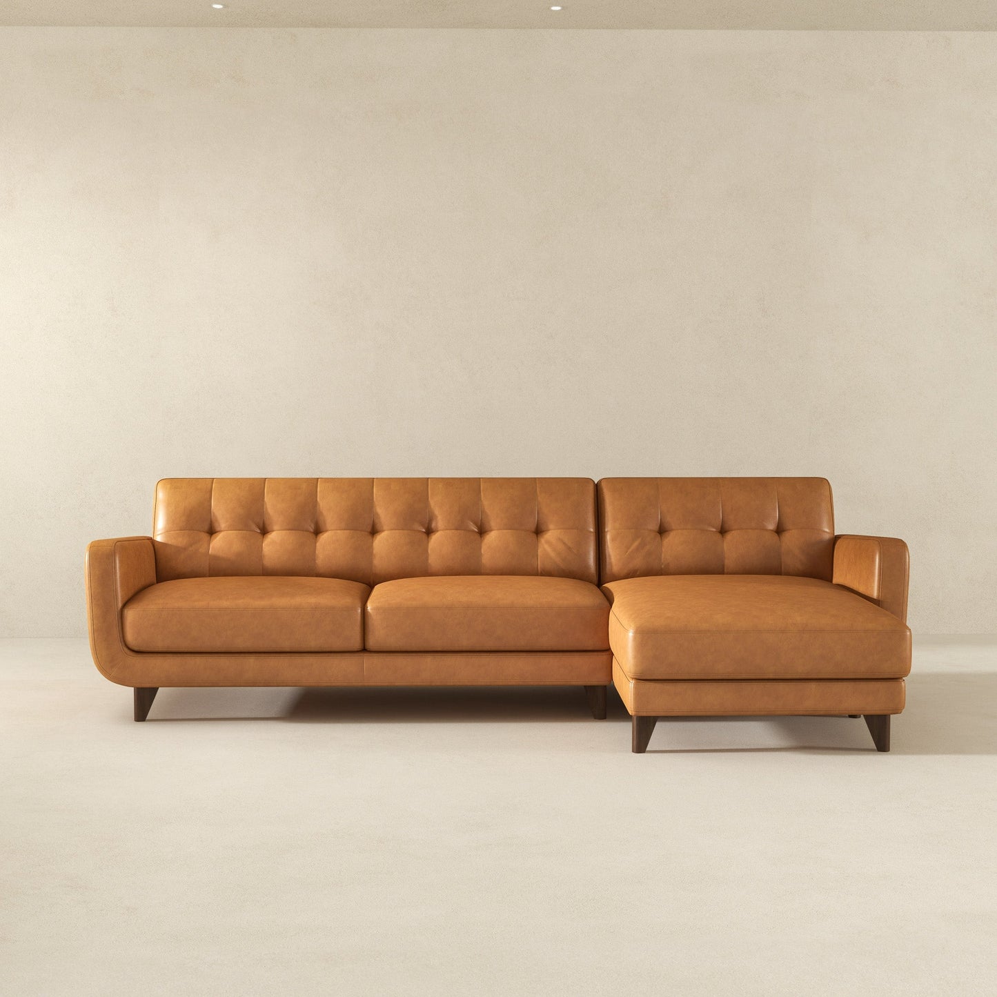 Ashcroft Allison Right-Facing Tan Leather Sectional Sofa