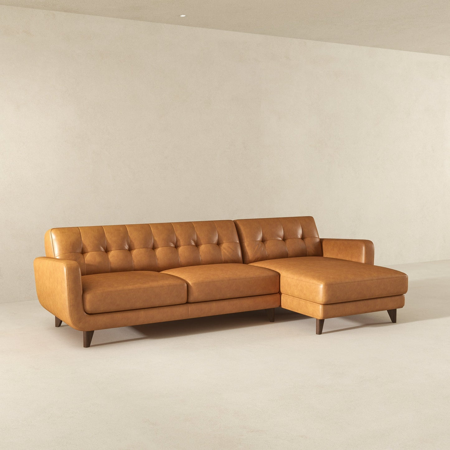 Ashcroft Allison Right-Facing Tan Leather Sectional Sofa