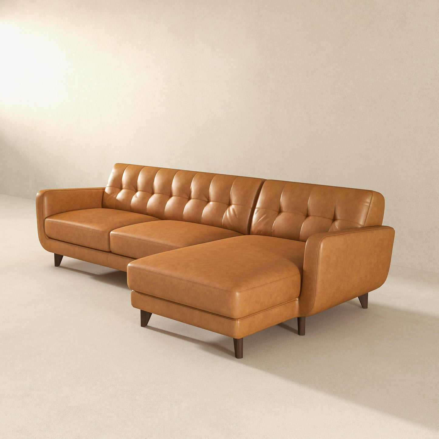 Ashcroft Allison Right-Facing Tan Leather Sectional Sofa