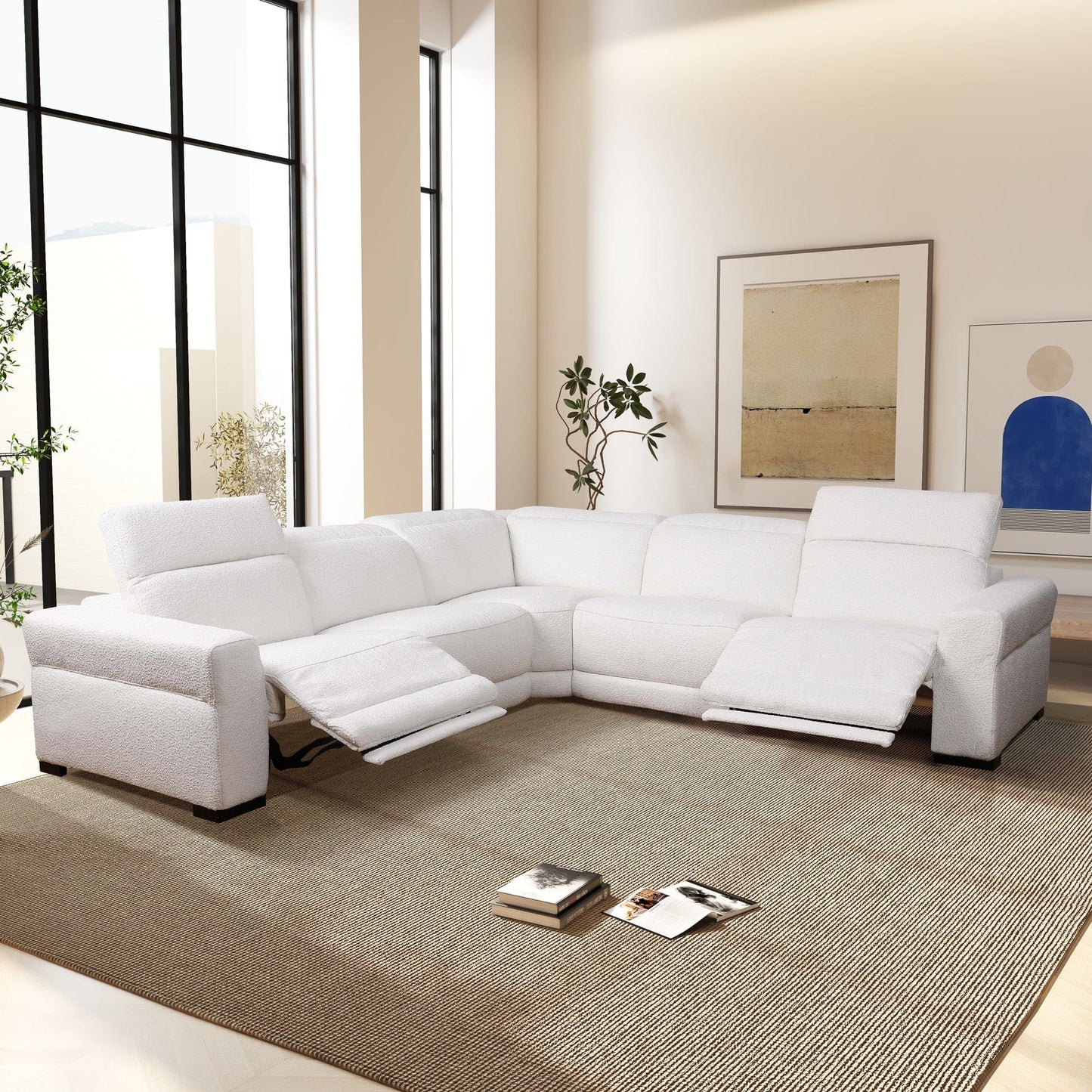 Ashcroft Yohan Reclining Sectional Sofa - White Boucle