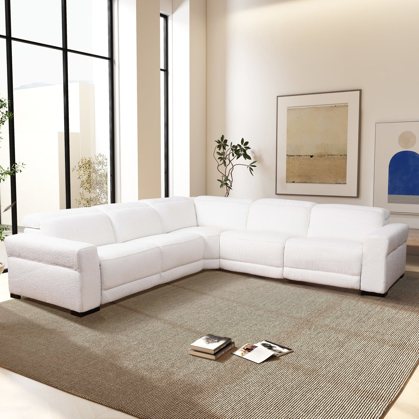 Ashcroft Yohan Reclining Sectional Sofa - White Boucle