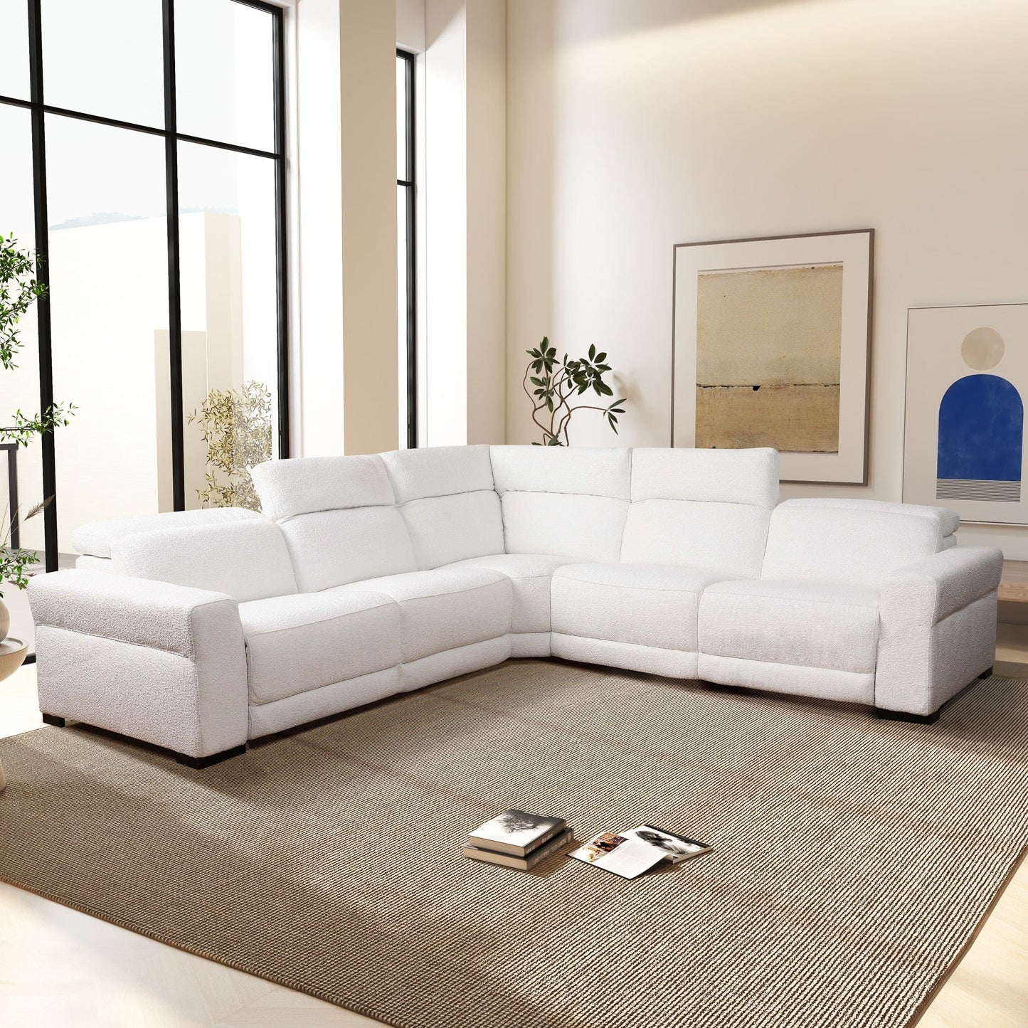 Ashcroft Yohan Reclining Sectional Sofa - White Boucle