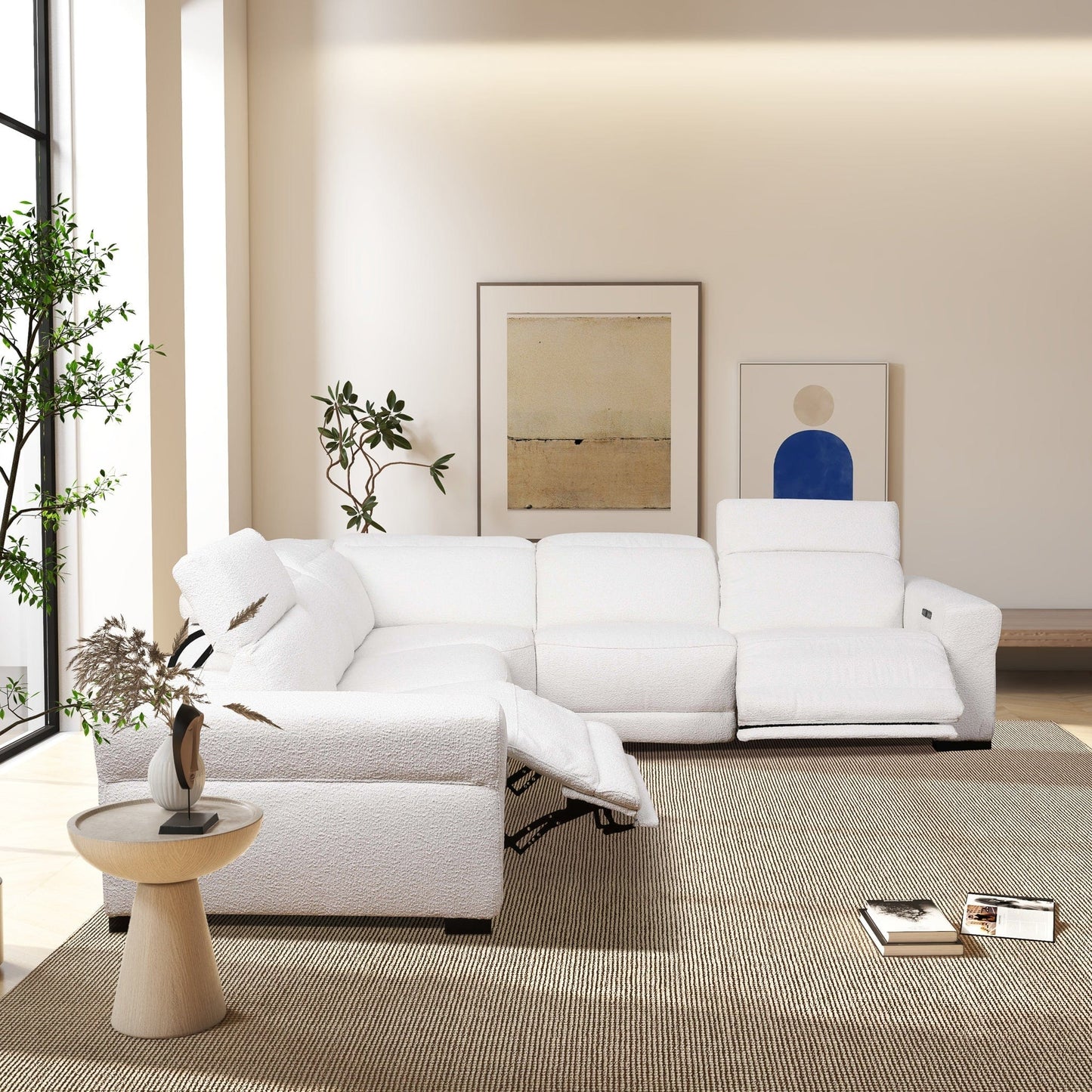 Ashcroft Yohan Reclining Sectional Sofa - White Boucle