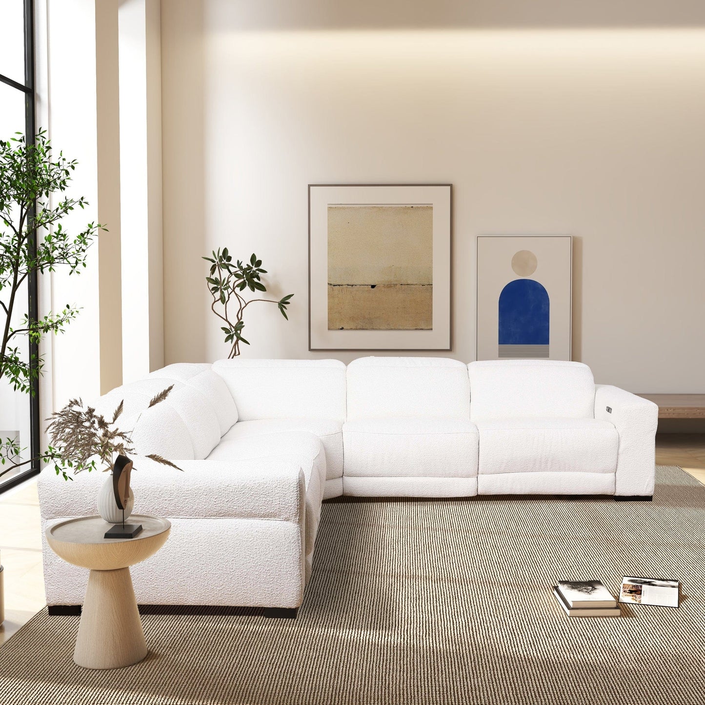 Ashcroft Yohan Reclining Sectional Sofa - White Boucle