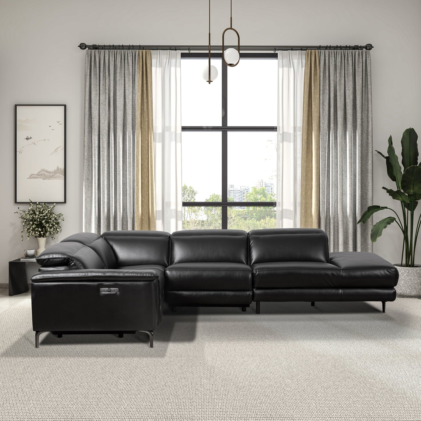 Ashcroft Zander Reclining Sectional Sofa - Black Faux Leather