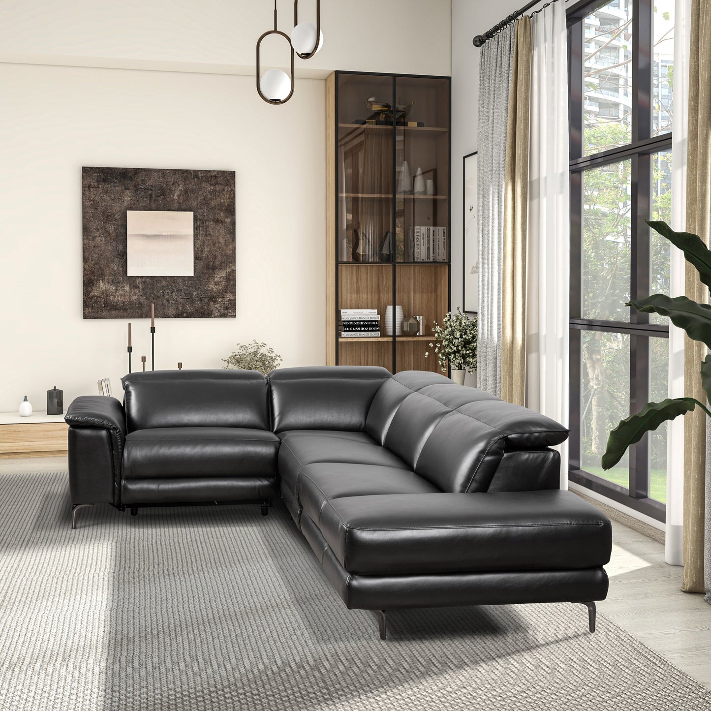 Ashcroft Zander Reclining Sectional Sofa - Black Faux Leather