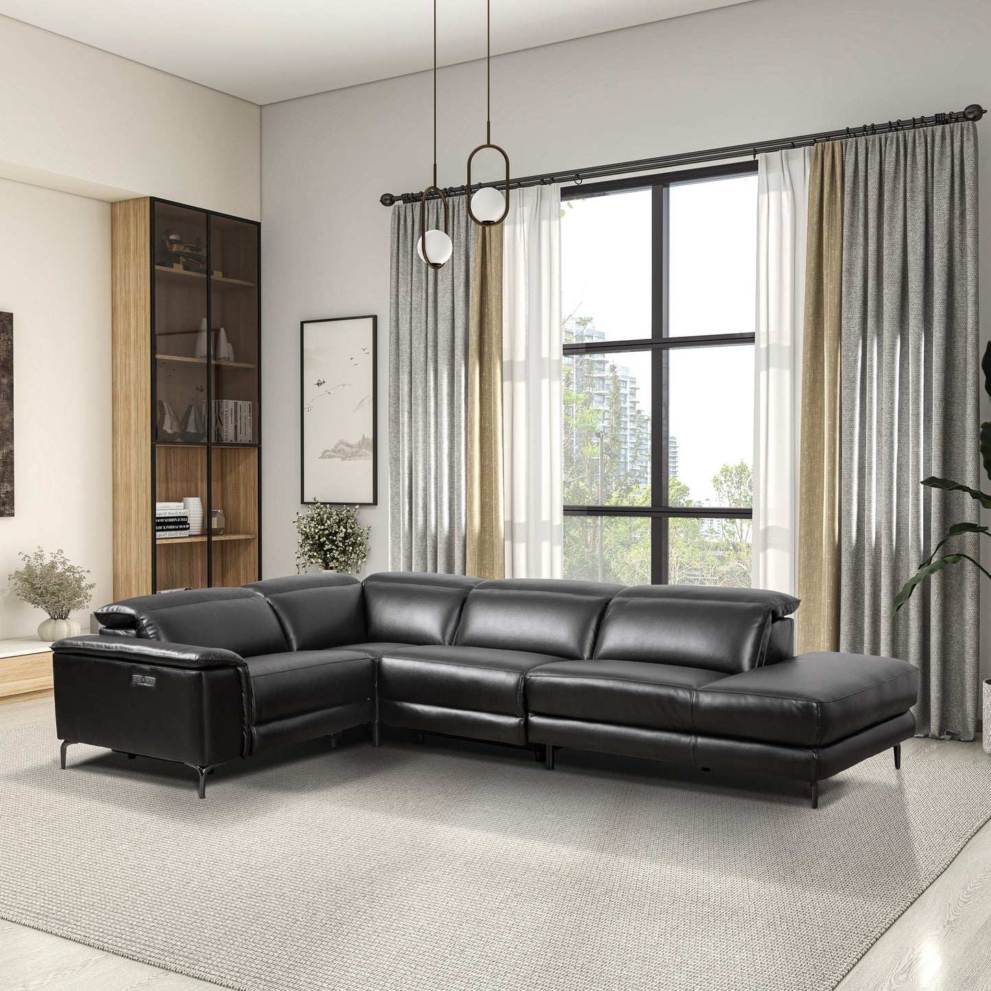 Ashcroft Zander Reclining Sectional Sofa - Black Faux Leather