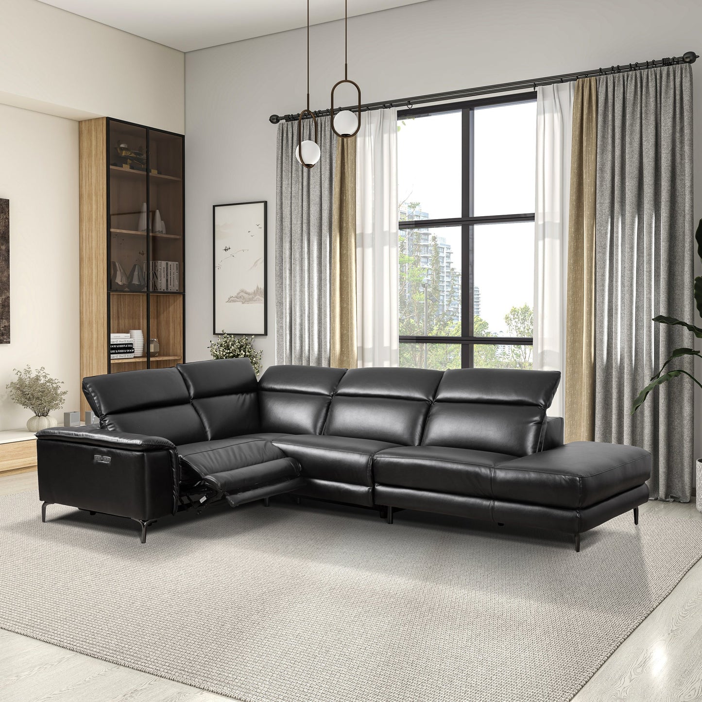 Ashcroft Zander Reclining Sectional Sofa - Black Faux Leather