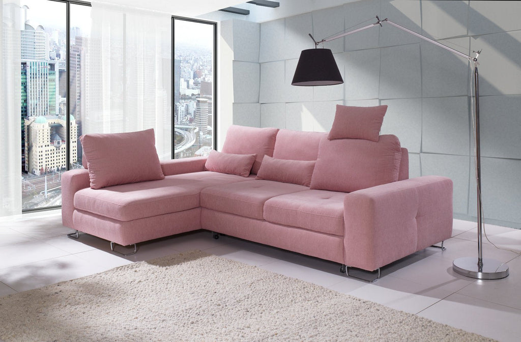 ASTI Sectional Sofa with Left Facing Chaise, Pink