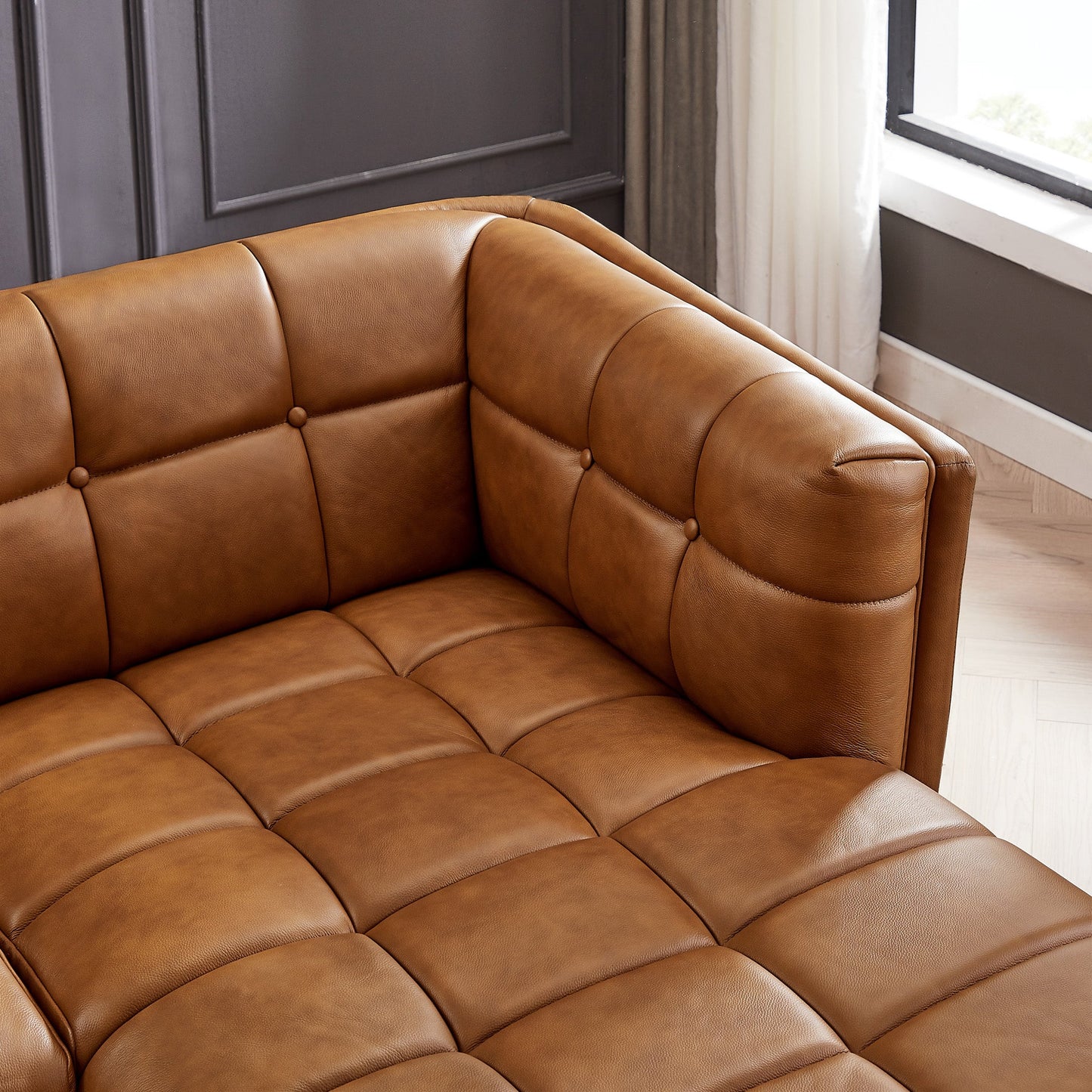 Ashcroft Addison Right Sectional Cognac Leather Sofa