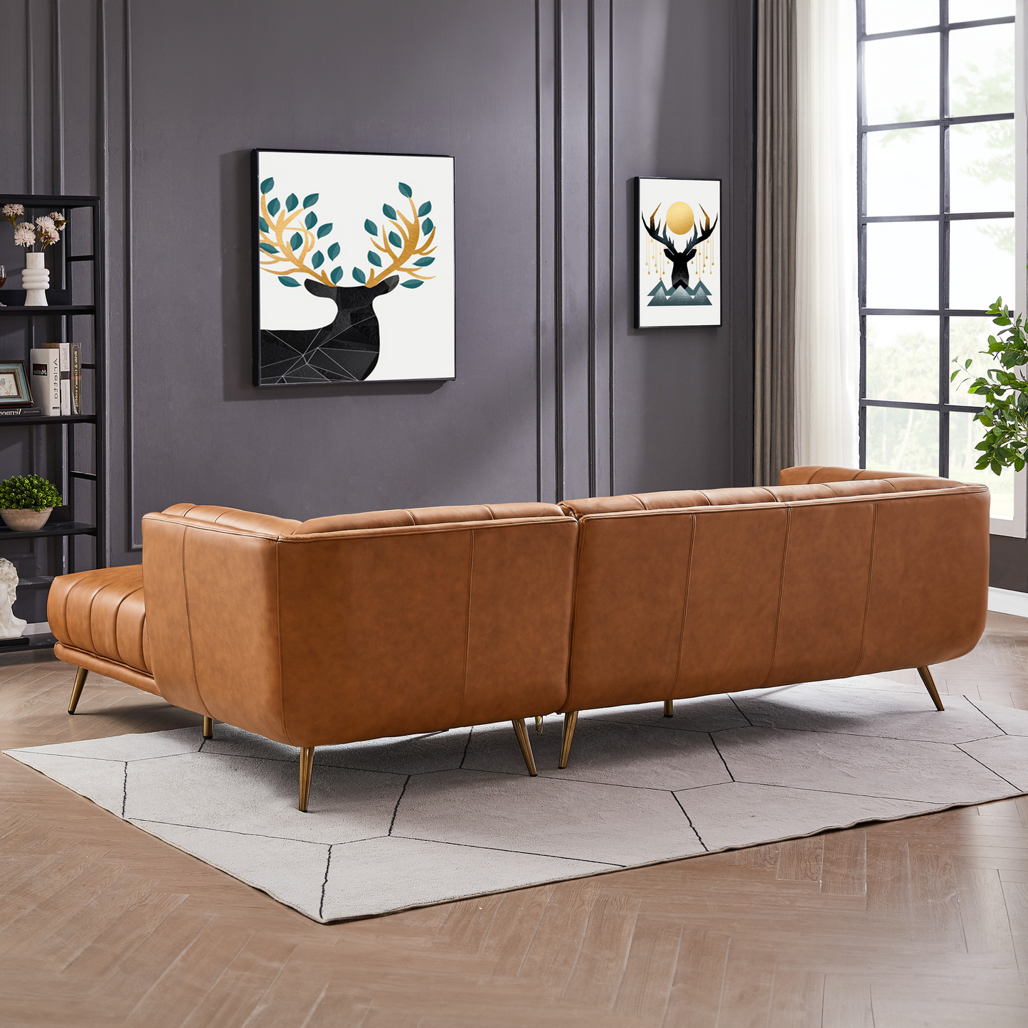 Ashcroft Addison Right Sectional Cognac Leather Sofa