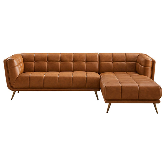 Ashcroft Addison Right Sectional Cognac Leather Sofa