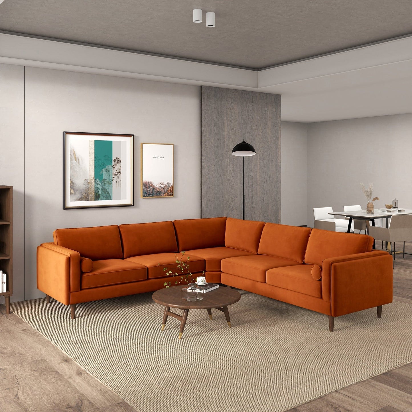 Ashcroft Amber Burnt Orange Corner Sectional Sofa