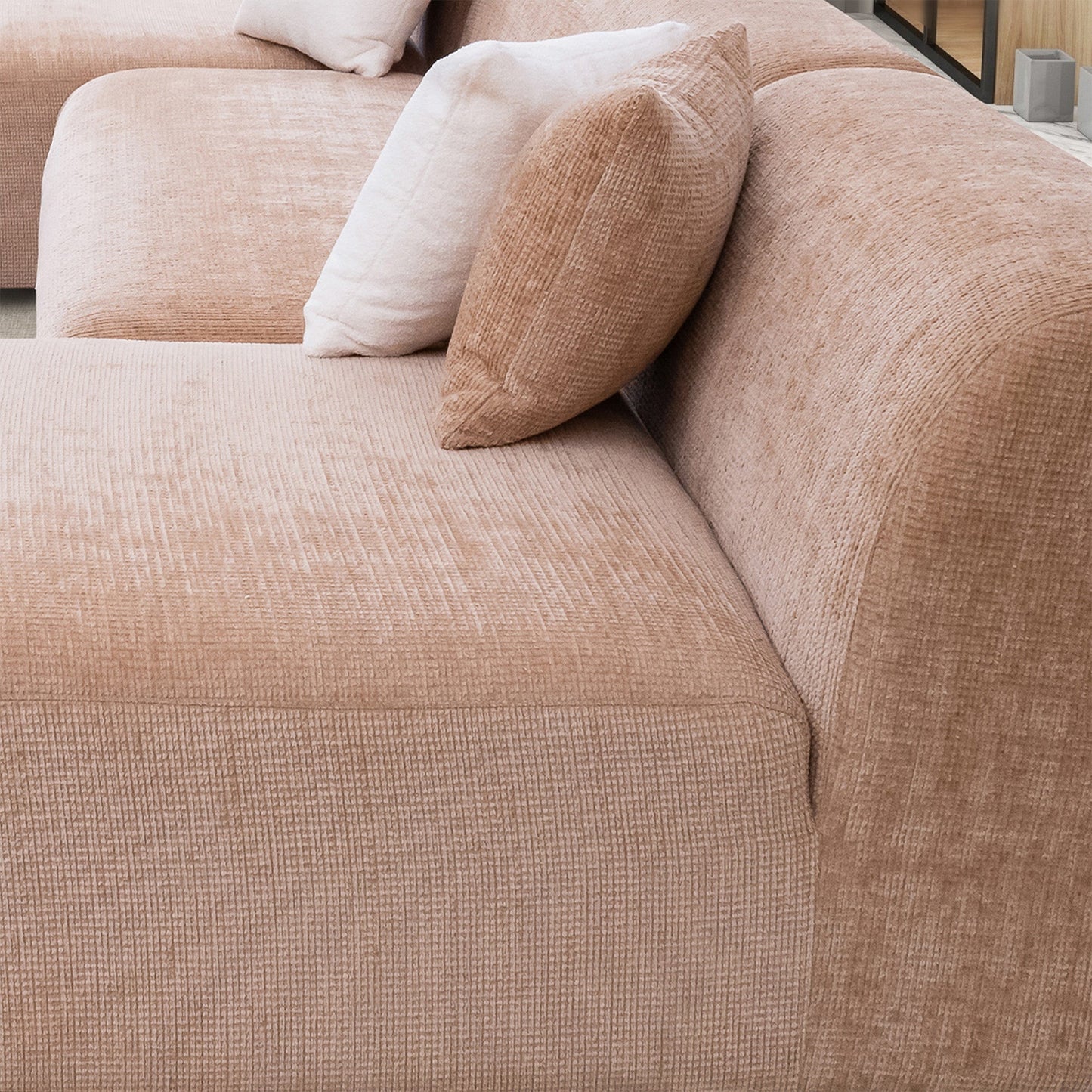 Ashcroft Audrey Peach Chenille U Shape Corner Sofa