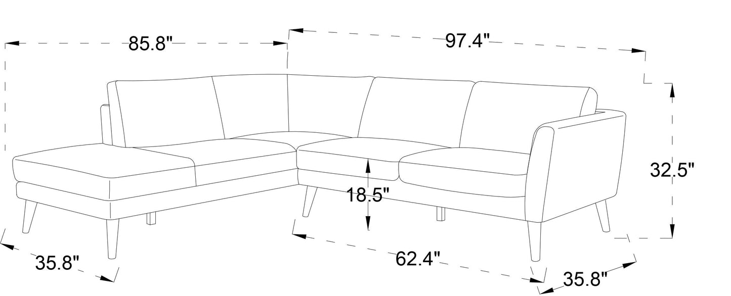 Ashcroft Benson Grey Fabric Sectional Sofa Left Facing Chaise