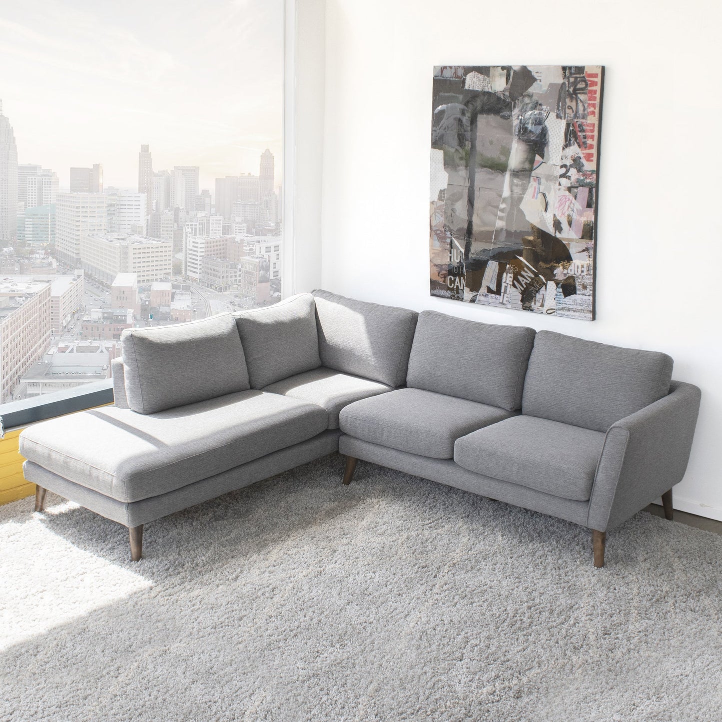 Ashcroft Benson Grey Fabric Sectional Sofa Left Facing Chaise