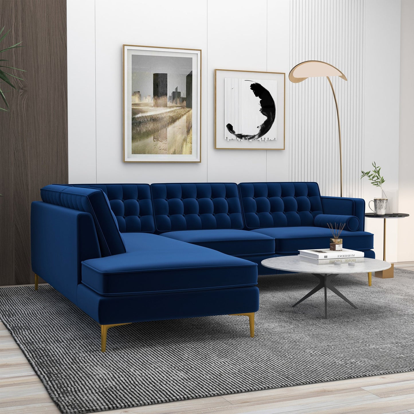 Ashcroft Brooke Dark Blue Sectional Sofa Left Facing