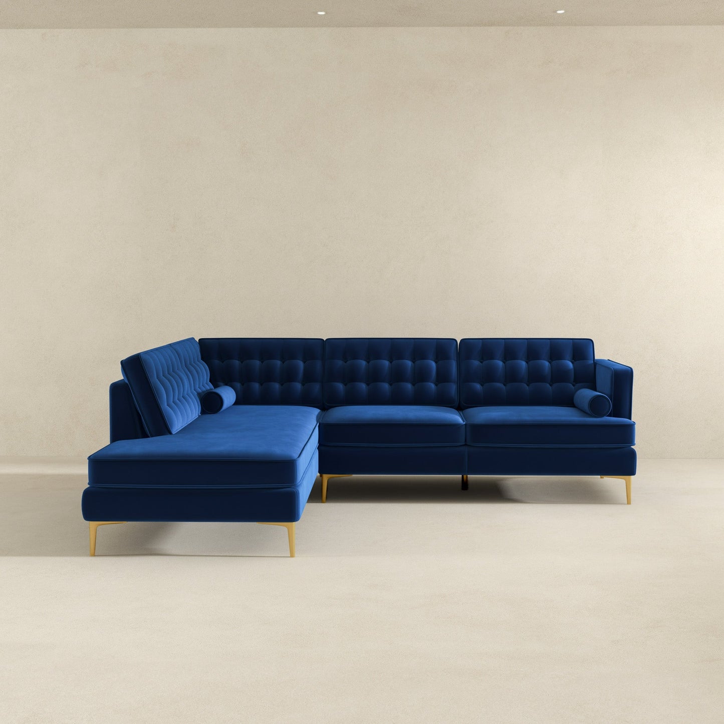 Ashcroft Brooke Dark Blue Sectional Sofa Left Facing