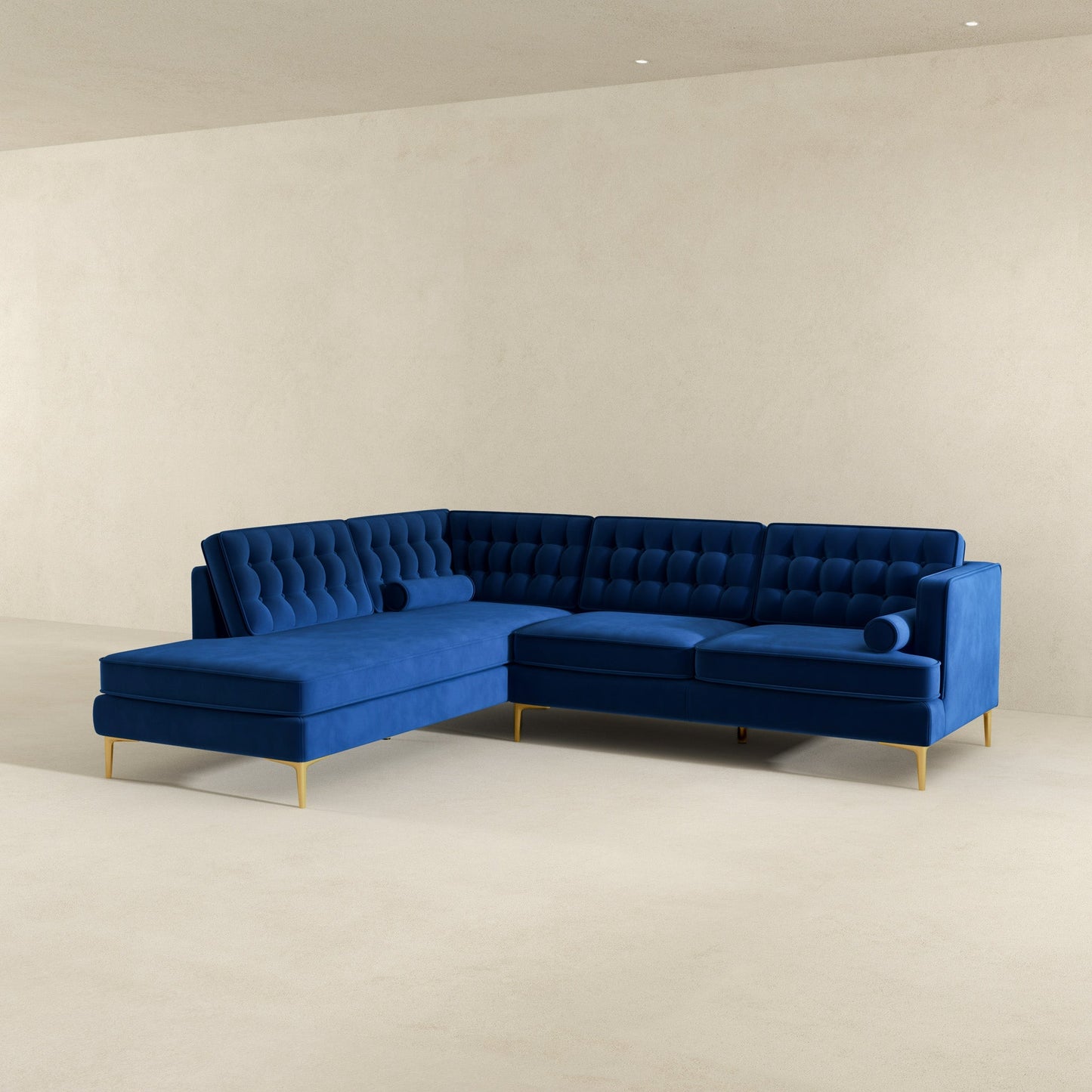 Ashcroft Brooke Dark Blue Sectional Sofa Left Facing