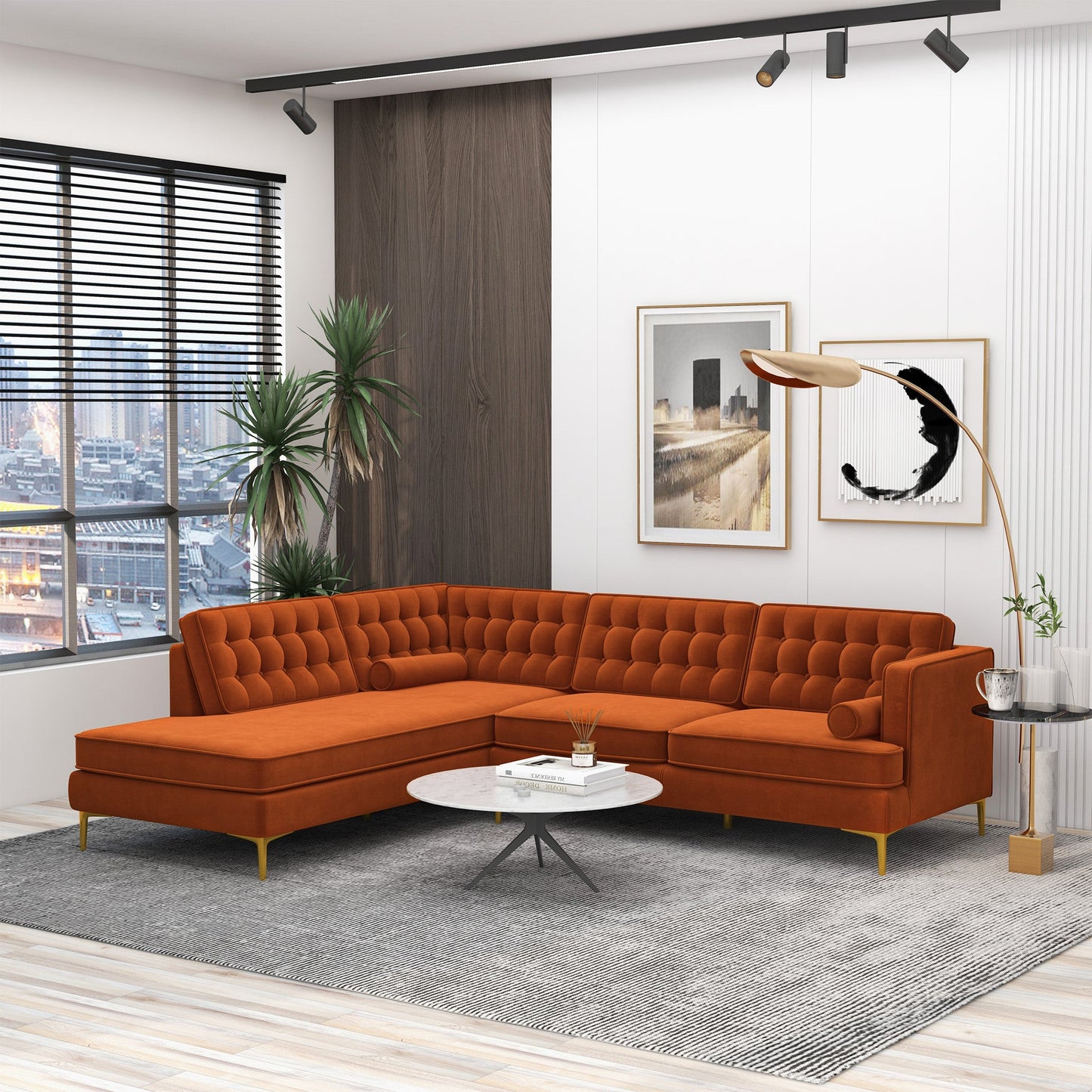 Ashcroft Brooke Burnt Orange Sectional Sofa Left Facing