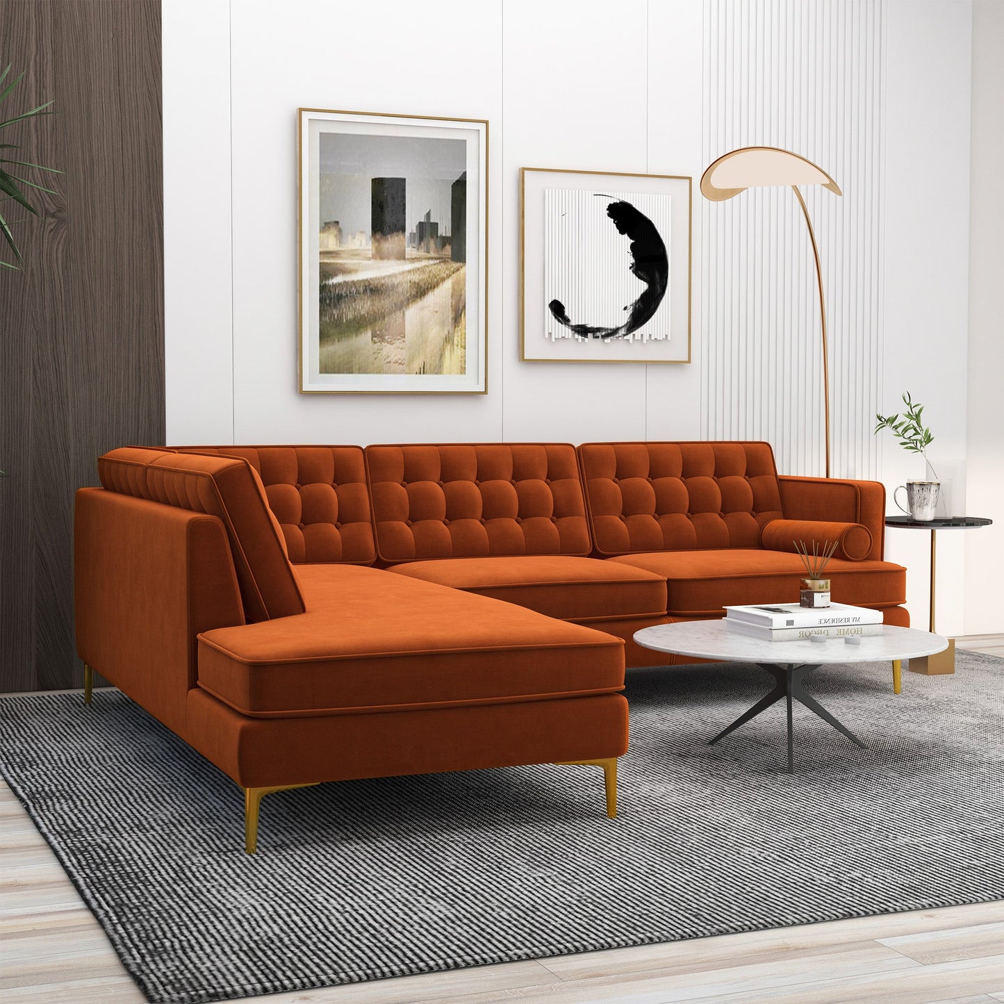 Ashcroft Brooke Burnt Orange Sectional Sofa Left Facing